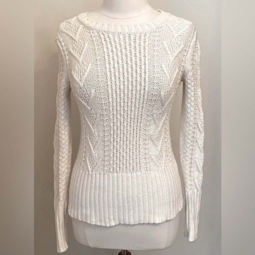 Gap Ivory Frost SZ S Cabincore Coastal Cottagecore Fisherman Wool Knit Sweater